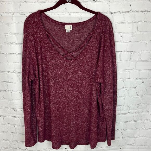 A New Day Maroon Cross Neckline Shirt Size Large - Picture 1 of 5